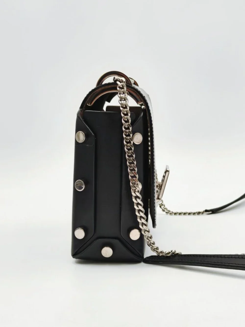 Jimmy Choo Black Leather Lockett Shoulder Bag Silver Chain Crossbody